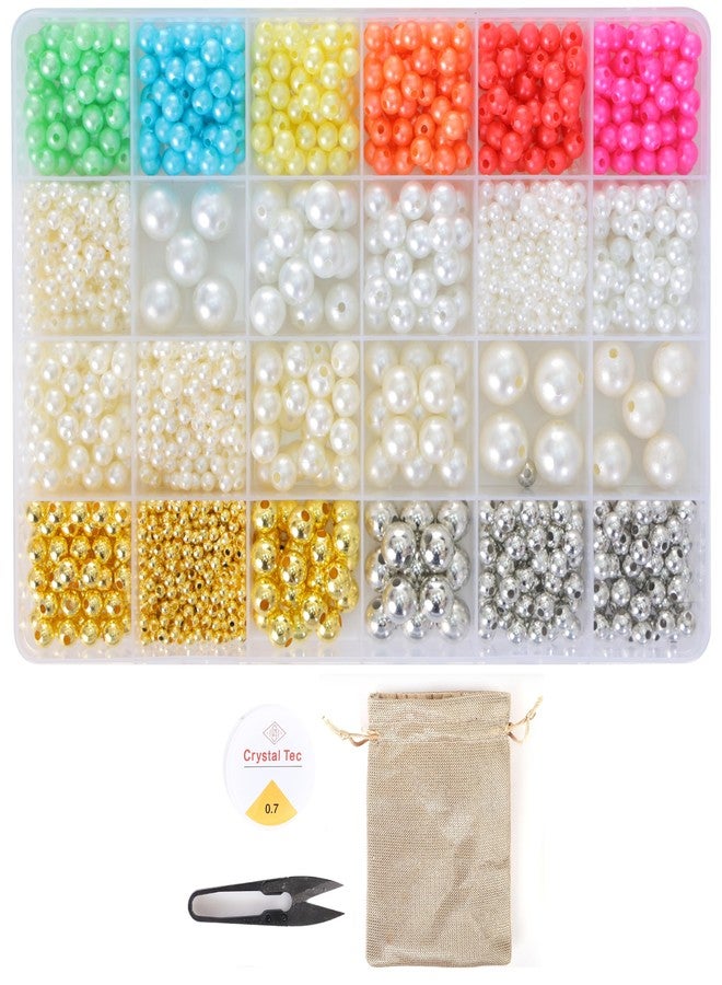ambitieux DIY Bracelet Making Kit - 24 Colorful Beads, 10m Elastic Thread, Jute Bag, and Cutter - Gift for Girls Birthdays (Pearl Beads) - Image 1